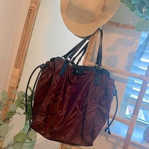 Burberry Burgundy and Black Tote Bag